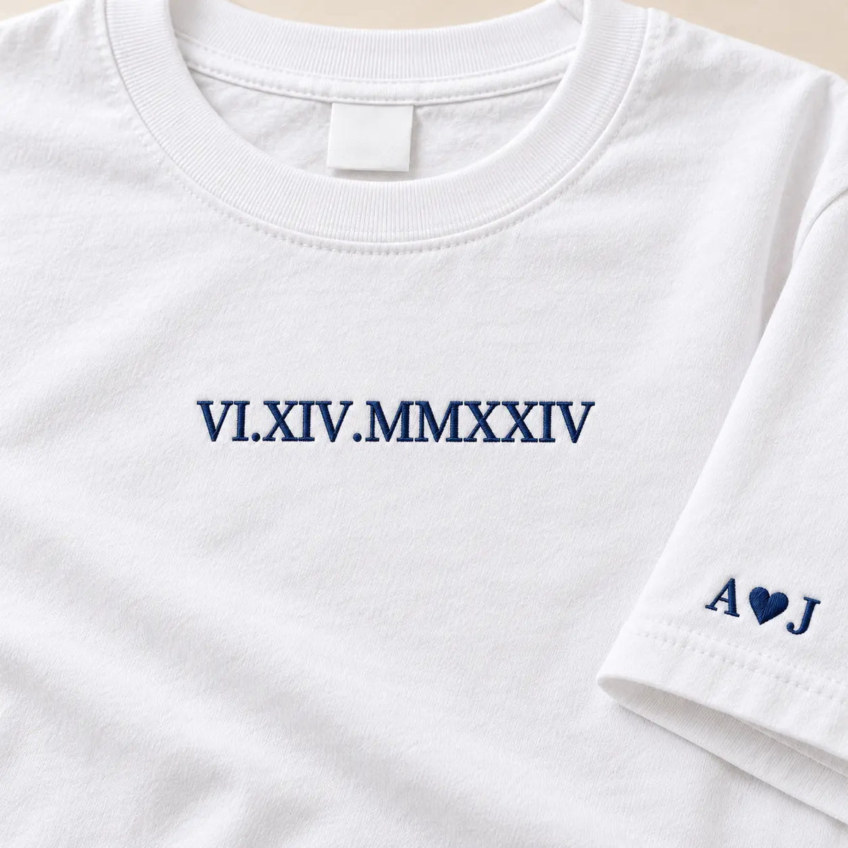 Personalized Roman Numeral Date Embroidered Sweatshirt, Hoodie & T-Shirt — T-shirt embroidery mockup