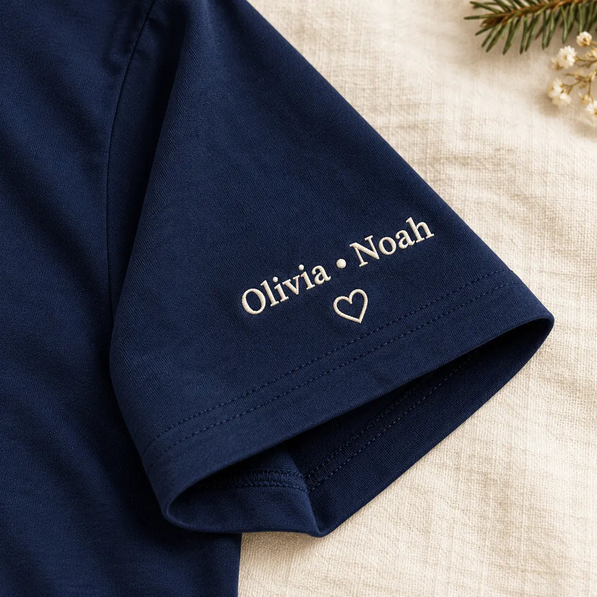 Personalized Script Dad Established Year Embroidered Sweatshirt, Hoodie & T-Shirt — T-shirt sleeve mockup