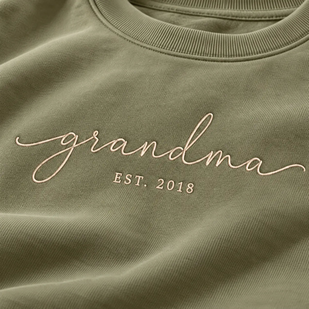 Personalized Grandma Established Year Embroidered Sweatshirt, Hoodie & T-Shirt — Sweatshirt embroidery mockup