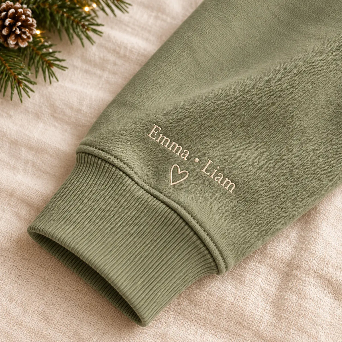Personalized Grandma Established Year Embroidered Sweatshirt, Hoodie & T-Shirt — Sweatshirt sleeve mockup