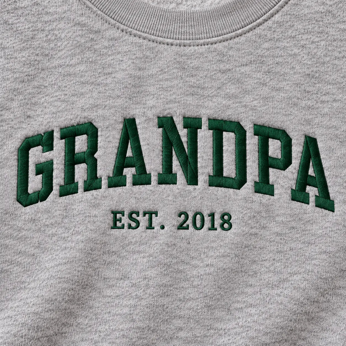 Personalized Grandpa Established Year Embroidered Sweatshirt, Hoodie & T-Shirt — Sweatshirt embroidery mockup