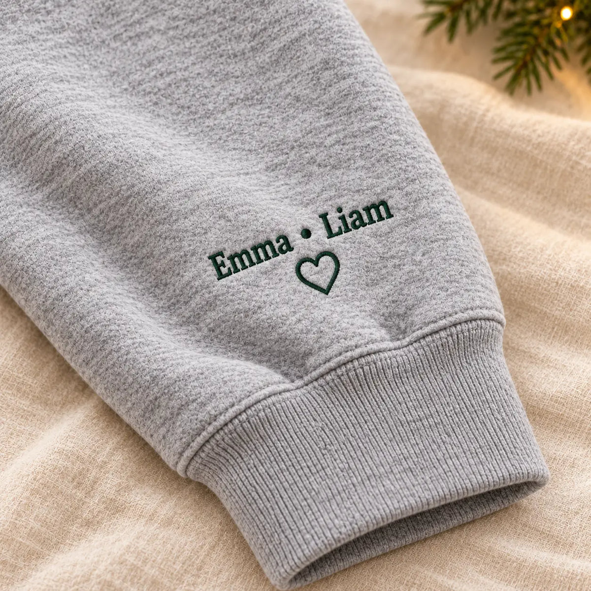 Personalized Grandpa Established Year Embroidered Sweatshirt, Hoodie & T-Shirt — Sweatshirt sleeve mockup
