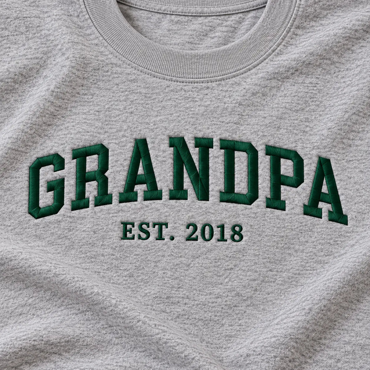 Personalized Grandpa Established Year Embroidered Sweatshirt, Hoodie & T-Shirt — T-shirt embroidery mockup
