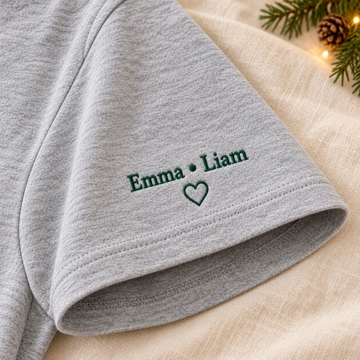 Personalized Grandpa Established Year Embroidered Sweatshirt, Hoodie & T-Shirt — T-shirt sleeve mockup