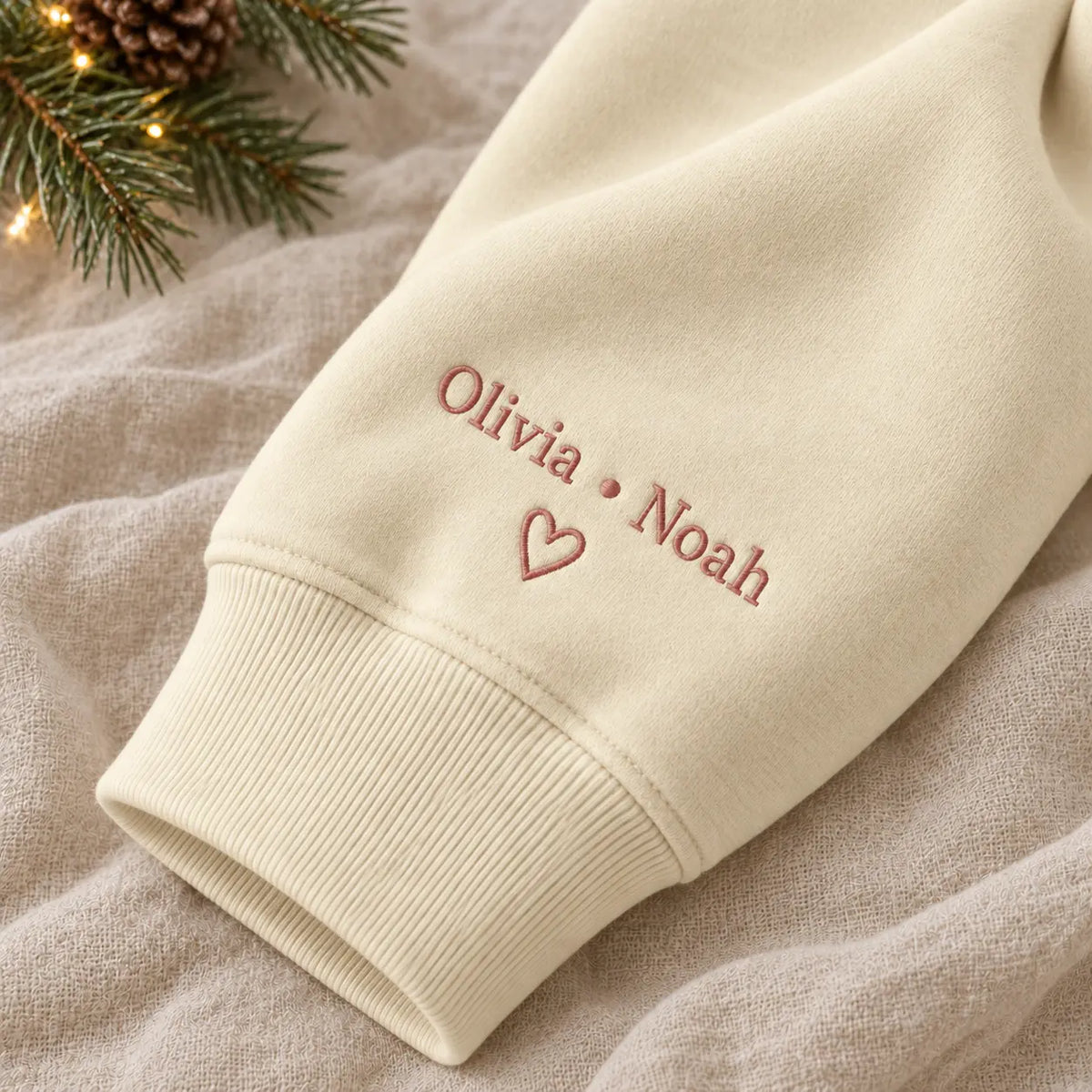 Personalized Mama Established Year Embroidered Sweatshirt, Hoodie & T-Shirt — Sweatshirt sleeve mockup