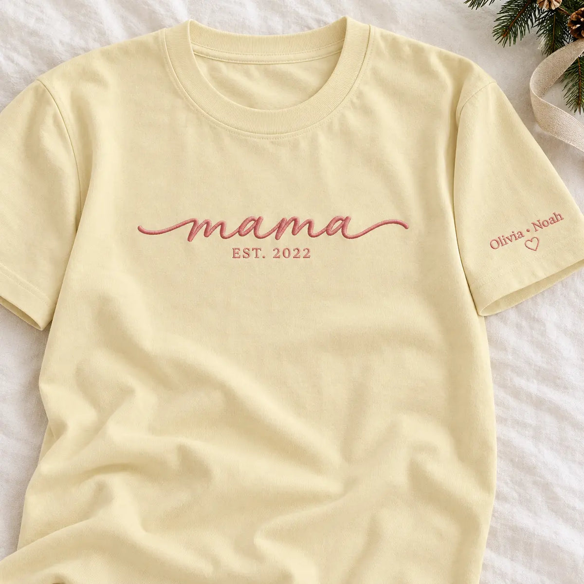 Personalized Mama Established Year Embroidered Sweatshirt, Hoodie & T-Shirt — T-shirt hero mockup