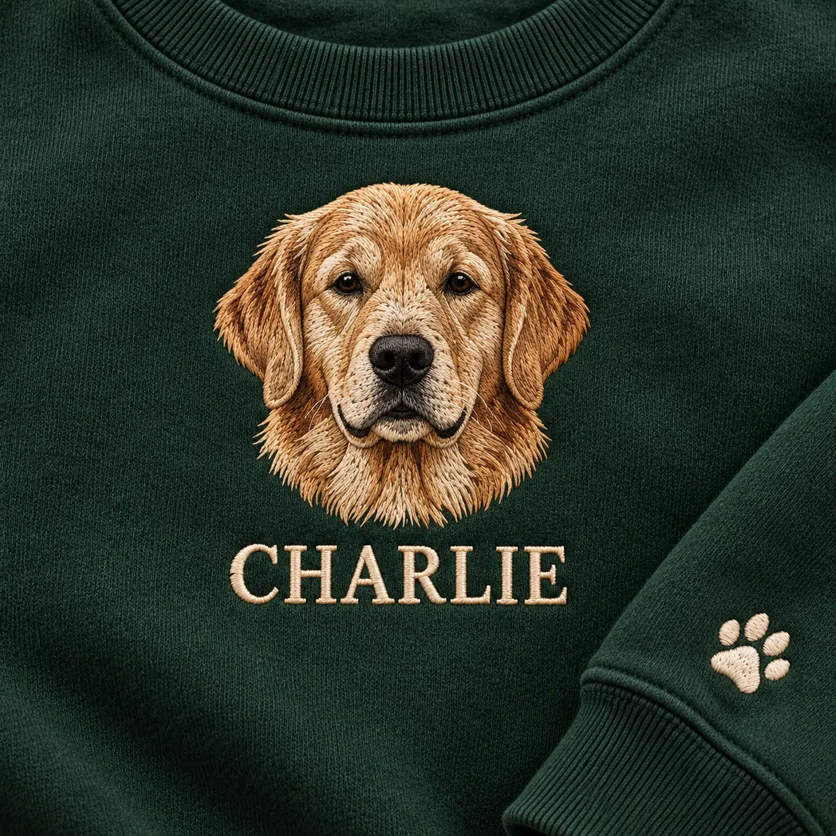 Personalized Golden Dog Portrait Embroidered Sweatshirt, Hoodie & T-Shirt — Sweatshirt embroidery mockup