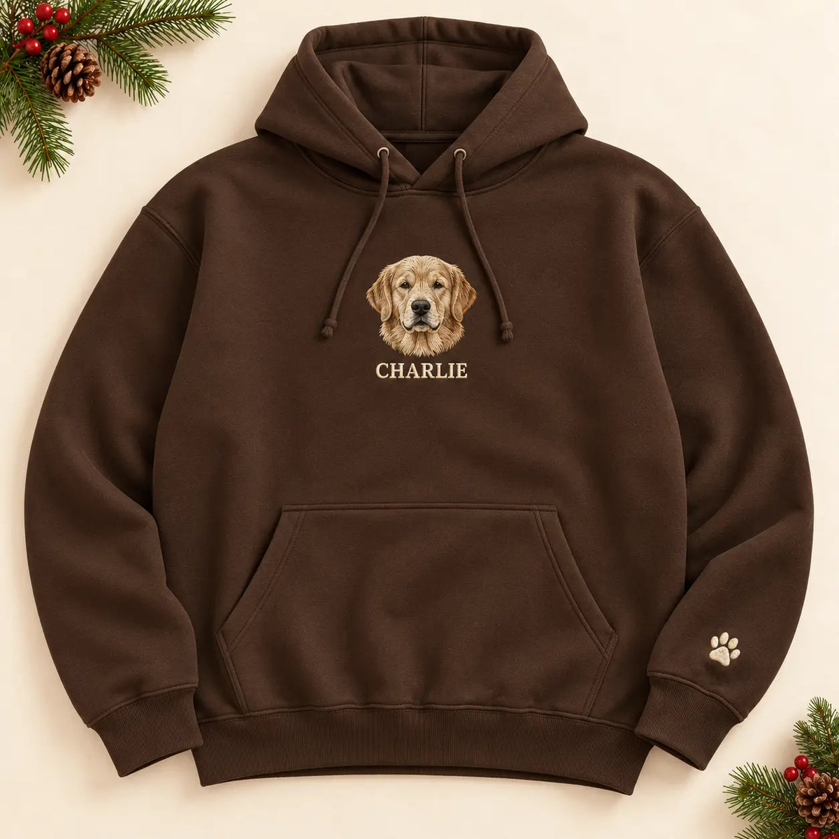 Personalized Golden Dog Portrait Embroidered Sweatshirt, Hoodie & T-Shirt — Hoodie hero mockup