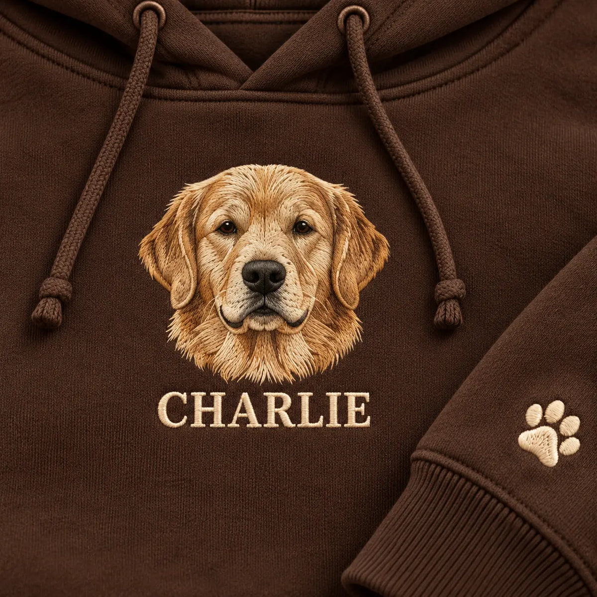 Personalized Golden Dog Portrait Embroidered Sweatshirt, Hoodie & T-Shirt — Hoodie embroidery mockup