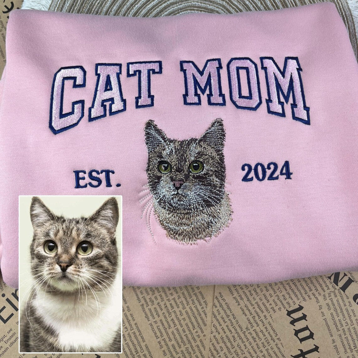Cat Mom Embroidered Sweatshirt, Custom Pet Embroidered Sweatshirt, Shirt for Cat Lovers