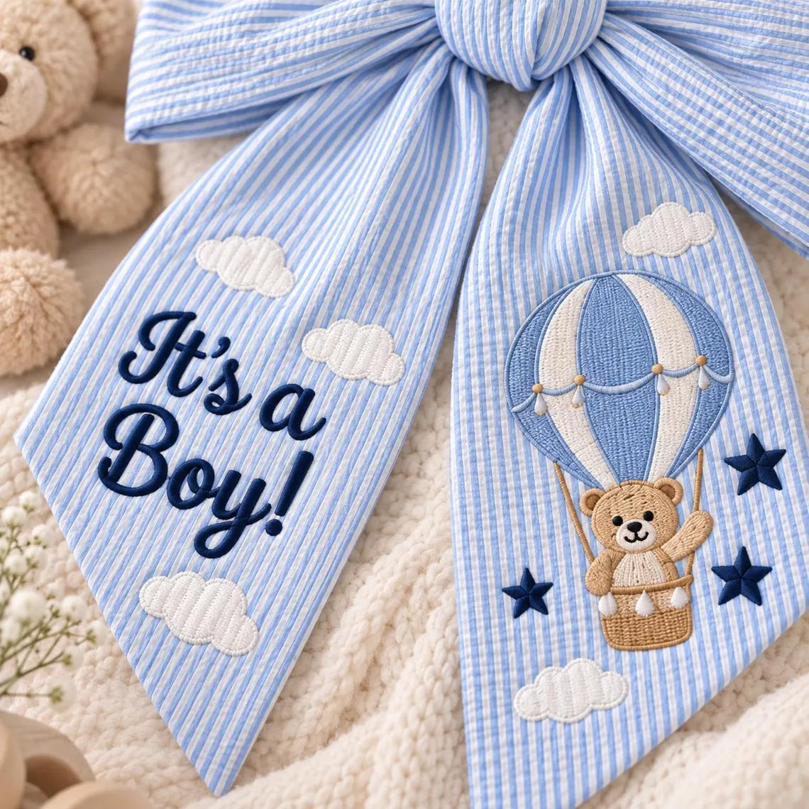 Personalized Embroidered Baby Name Newborn Bow Sash, Monogram Bow Sash, Gingham Bow Swaddle, Sash For Baby Picture, Baby Shower Gift