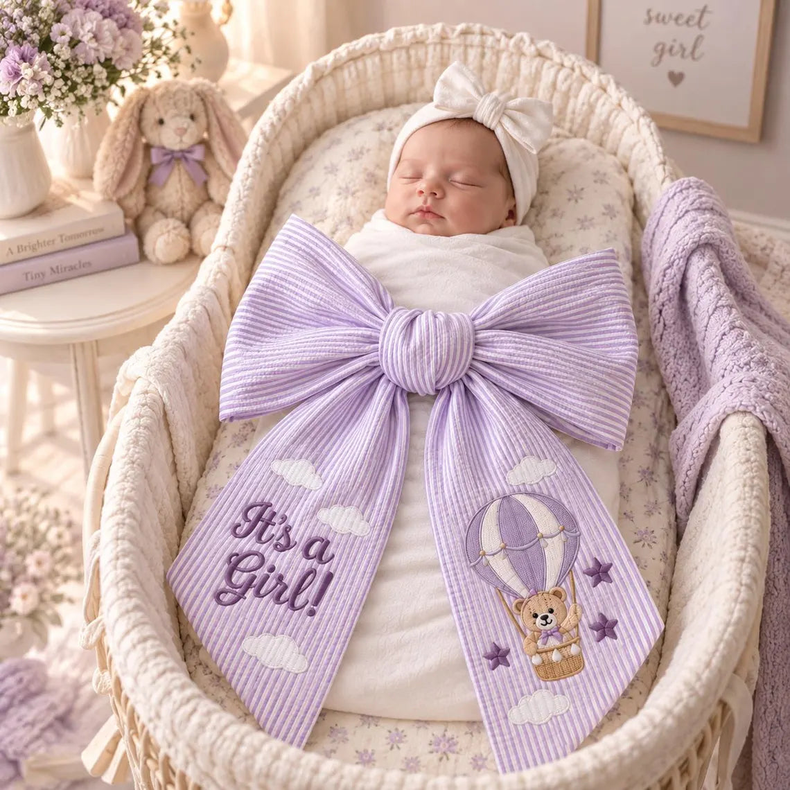Personalized Embroidered Baby Name Newborn Bow Sash, Monogrammed Newborn Bow Sash,Celebrate Her/His arrival with A Custom Name Sash,Sash For Baby Pictures