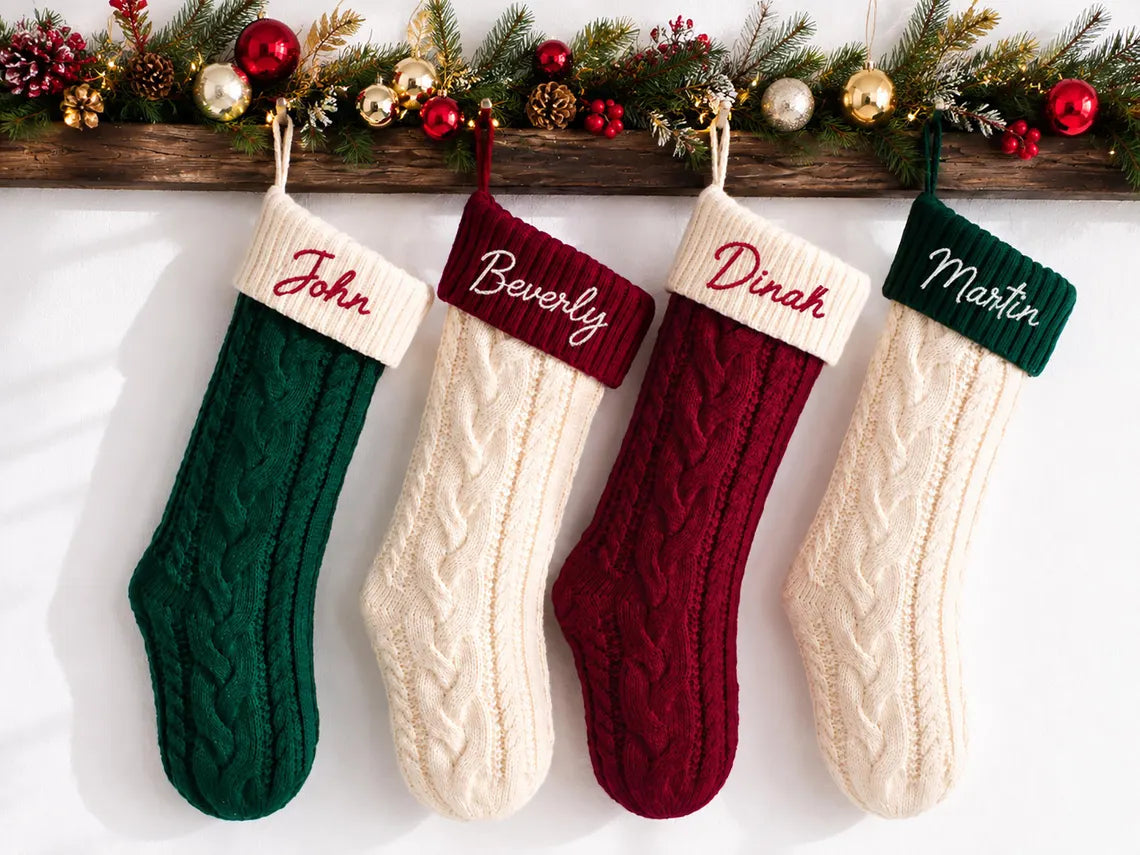 Personalized Custom Name Christmas Stockings 2026, Embroidered Monogrammed Knit Socks, Family Name Stockings, Home Xmas Decorations