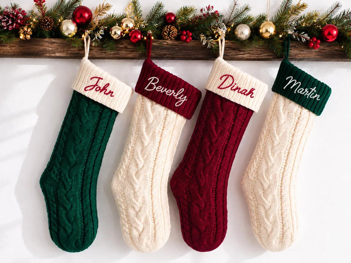 Personalized Custom Name Christmas Stockings 2026, Embroidered Monogrammed Knit Socks, Family Name Stockings, Home Xmas Decorations