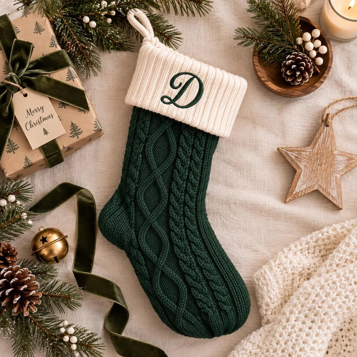 Personalized Initial Christmas Stocking – Custom Embroidered Letter, 6 Fonts