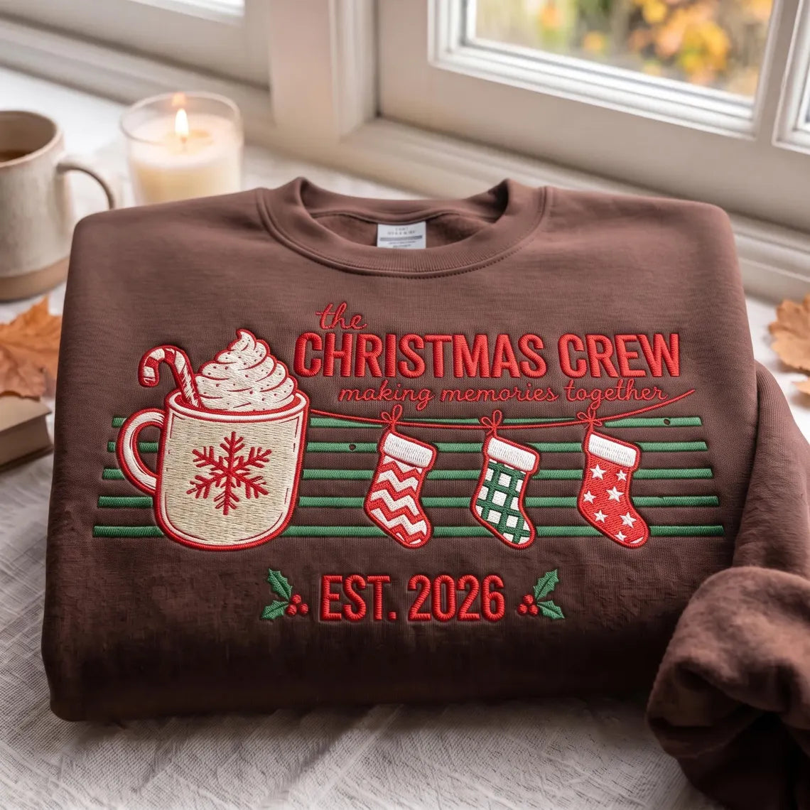 Christmas Crew Embroidered Sweatshirt, Personalized Family Name Holiday Crewneck, Matching Family Christmas Sweater