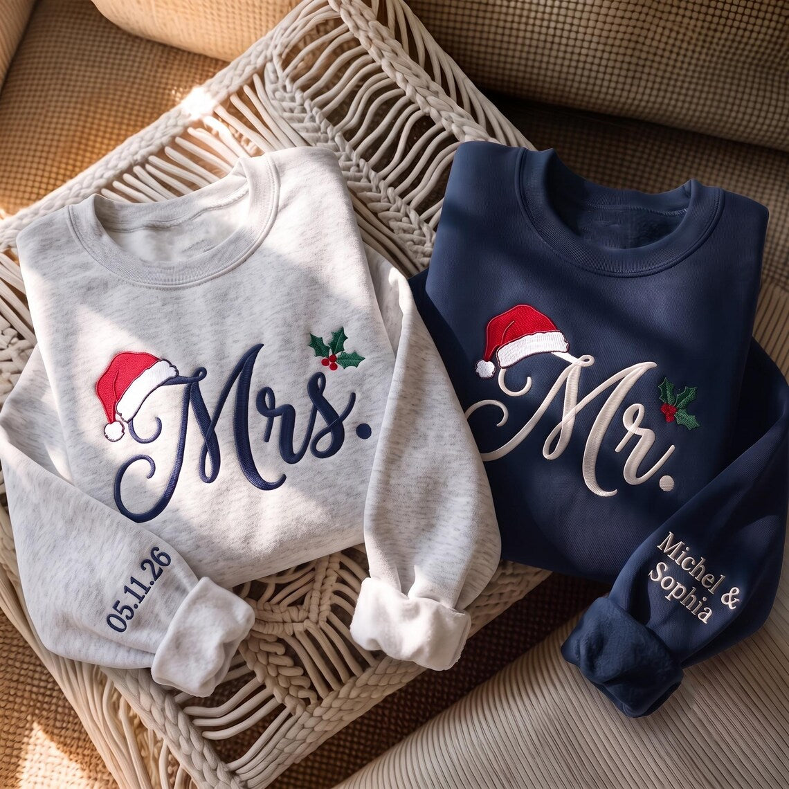 Embroidered Christmas Mr & Mrs Sweatshirt, Husband and Wife Christmas Sweatshirt, Future Mrs Shirt, Couples Matching Sweatshirt