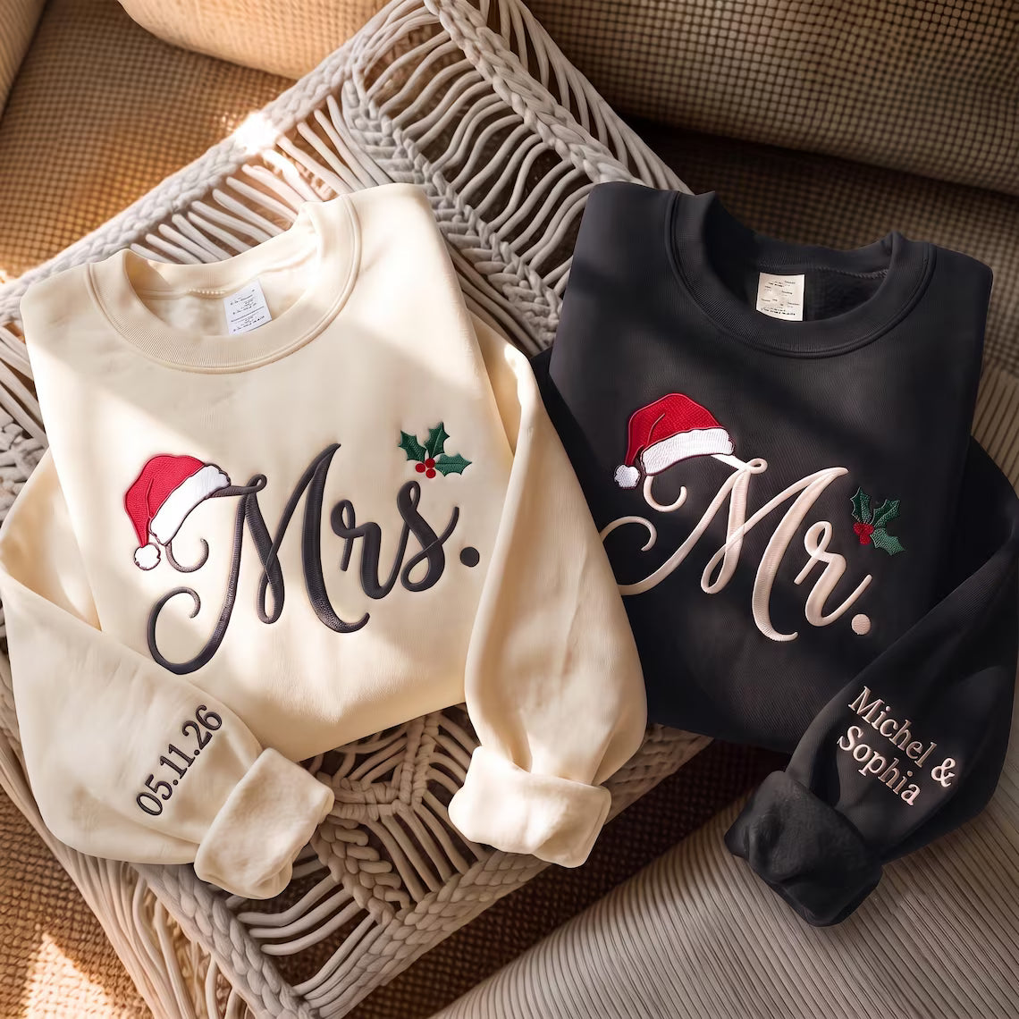 Embroidered Christmas Mr & Mrs Sweatshirt, Husband and Wife Christmas Sweatshirt, Future Mrs Shirt, Couples Matching Sweatshirt