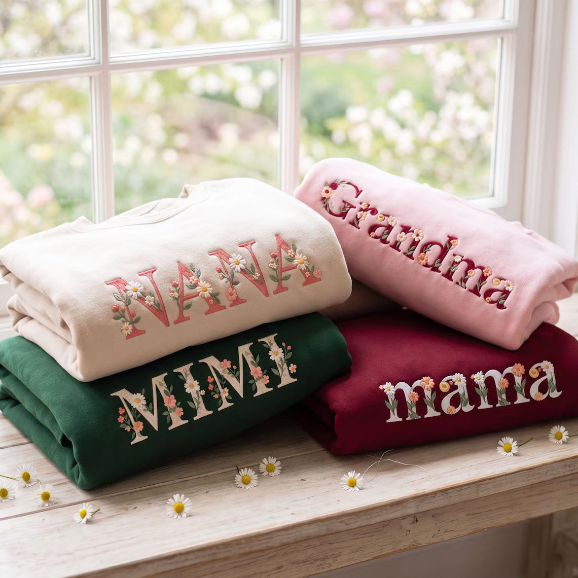 Custom Mimi Embroidered Floral Sweatshirt, Nana Sweatshirt Embroidered,New Mimi Sweatshirt,Gift For New Mimi, Mother's Day Gift