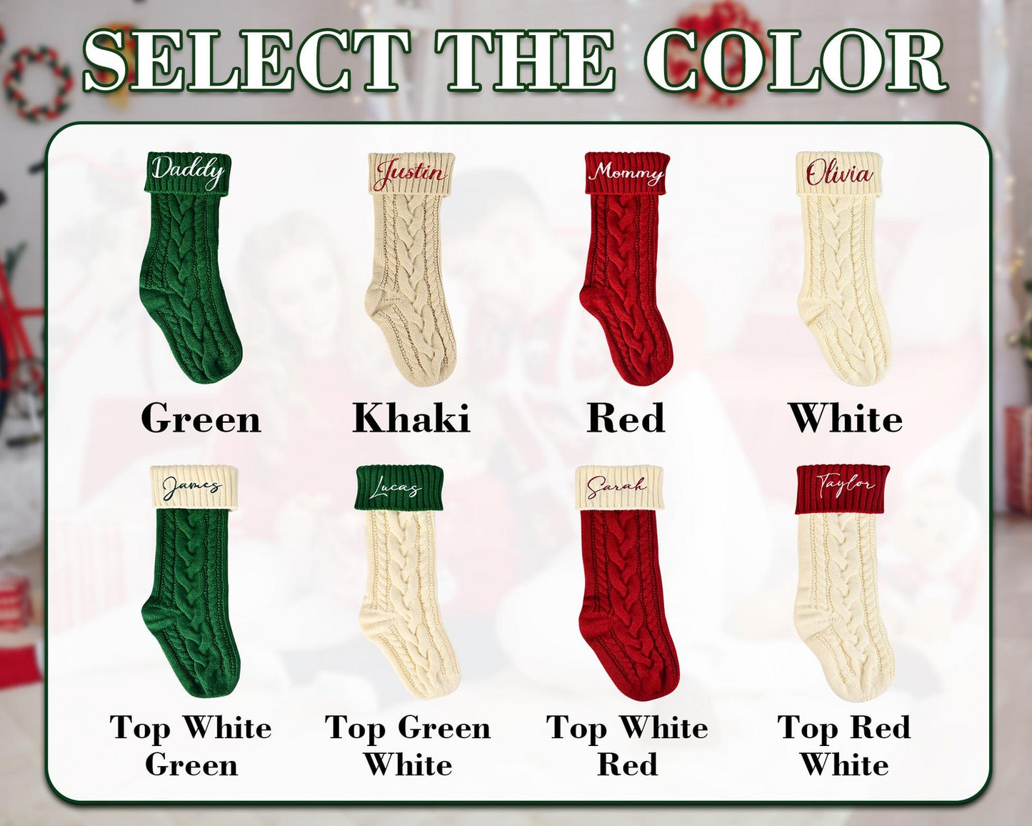 Custom Embroidery Christmas Stocking,Personalized Name Xmas Socks,Large Knit Stocking with Name,Family Holiday Decor,Christmas Family Gift