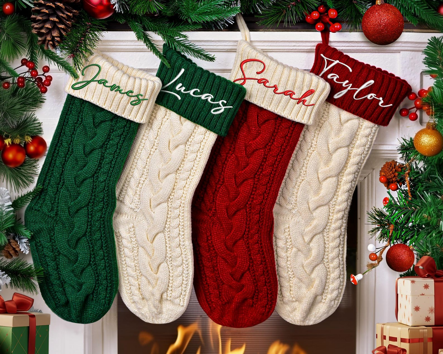 Custom Embroidery Christmas Stocking,Personalized Name Xmas Socks,Large Knit Stocking with Name,Family Holiday Decor,Christmas Family Gift