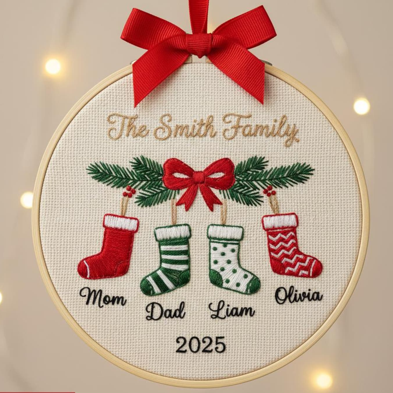 Personalized Couple Embroidery Christmas Ornament, Embroidery Hoop, Holiday Stocking Name Ornament