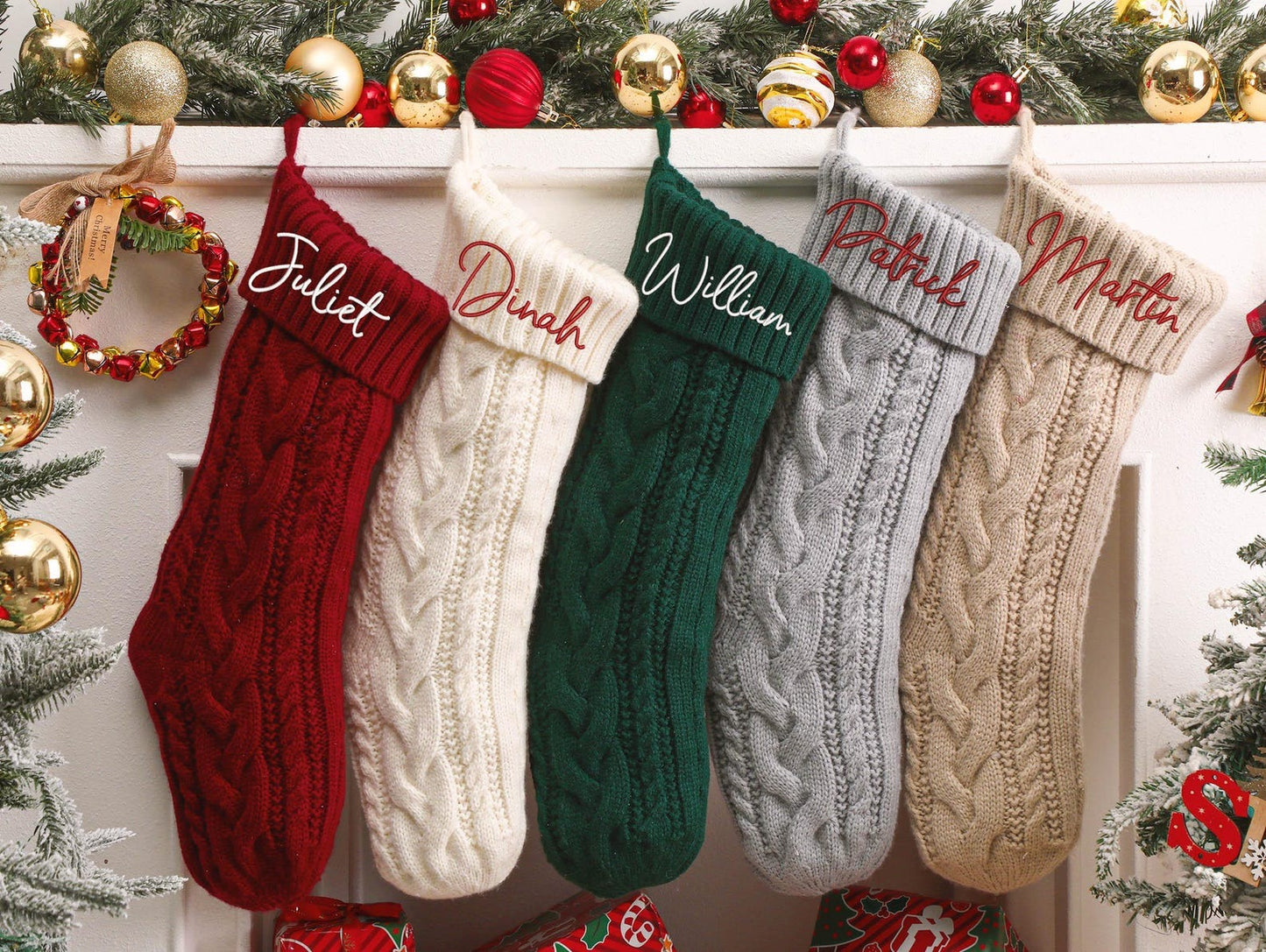 Custom Embroidery Christmas Stocking,Personalized Name Xmas Socks,Large Knit Stocking with Name,Family Holiday Decor,Christmas Family Gift