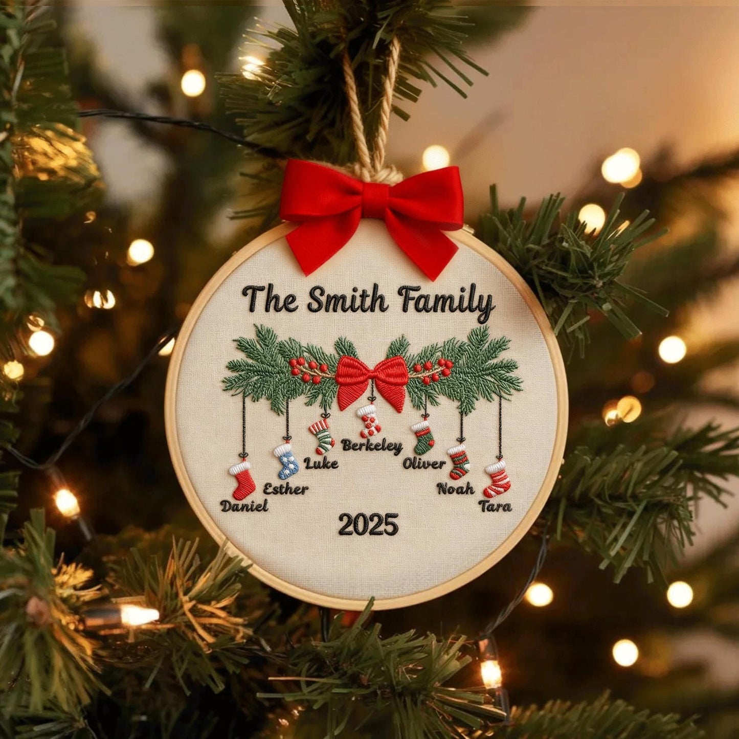Personalized Couple Embroidery Christmas Ornament, Embroidered Hoop with Names Year