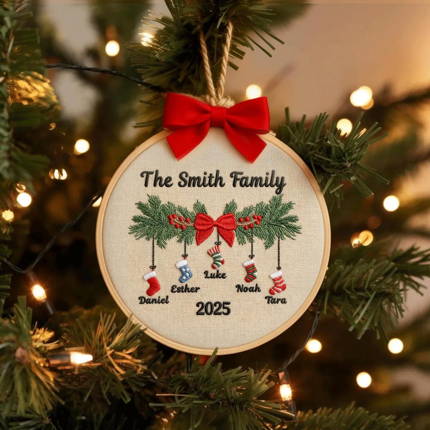 Personalized Couple Embroidery Christmas Ornament, Embroidered Hoop with Names Year