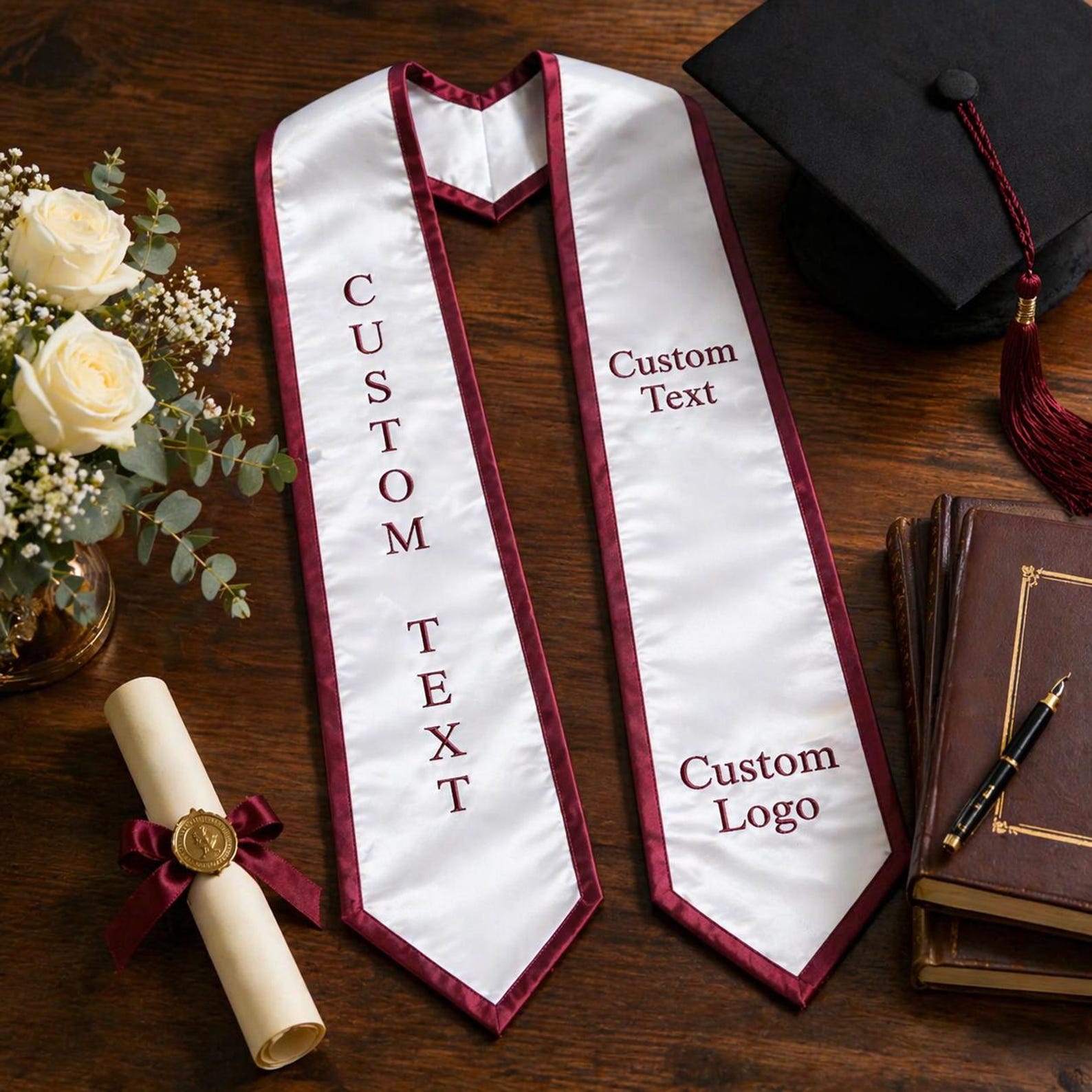 Custom Embroidered Text Logo Graduation Stole, Your Design Stoles Gradute Sash Class of 2026 #N1