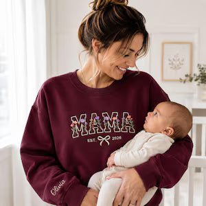 Custom Mama Embroidered Floral Sweatshirt,Mama Sweatshirt Embroidered,New Mom Sweatshirt,Gift For New Mom,Mother's Day Gift