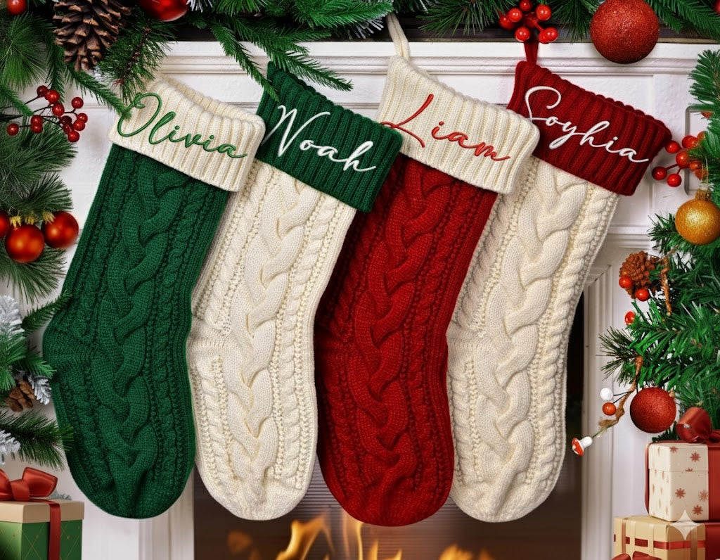 Custom Embroidery Christmas Stocking,Personalized Name Xmas Socks,Large Knit Stocking with Name,Family Holiday Decor,Christmas Family Gift