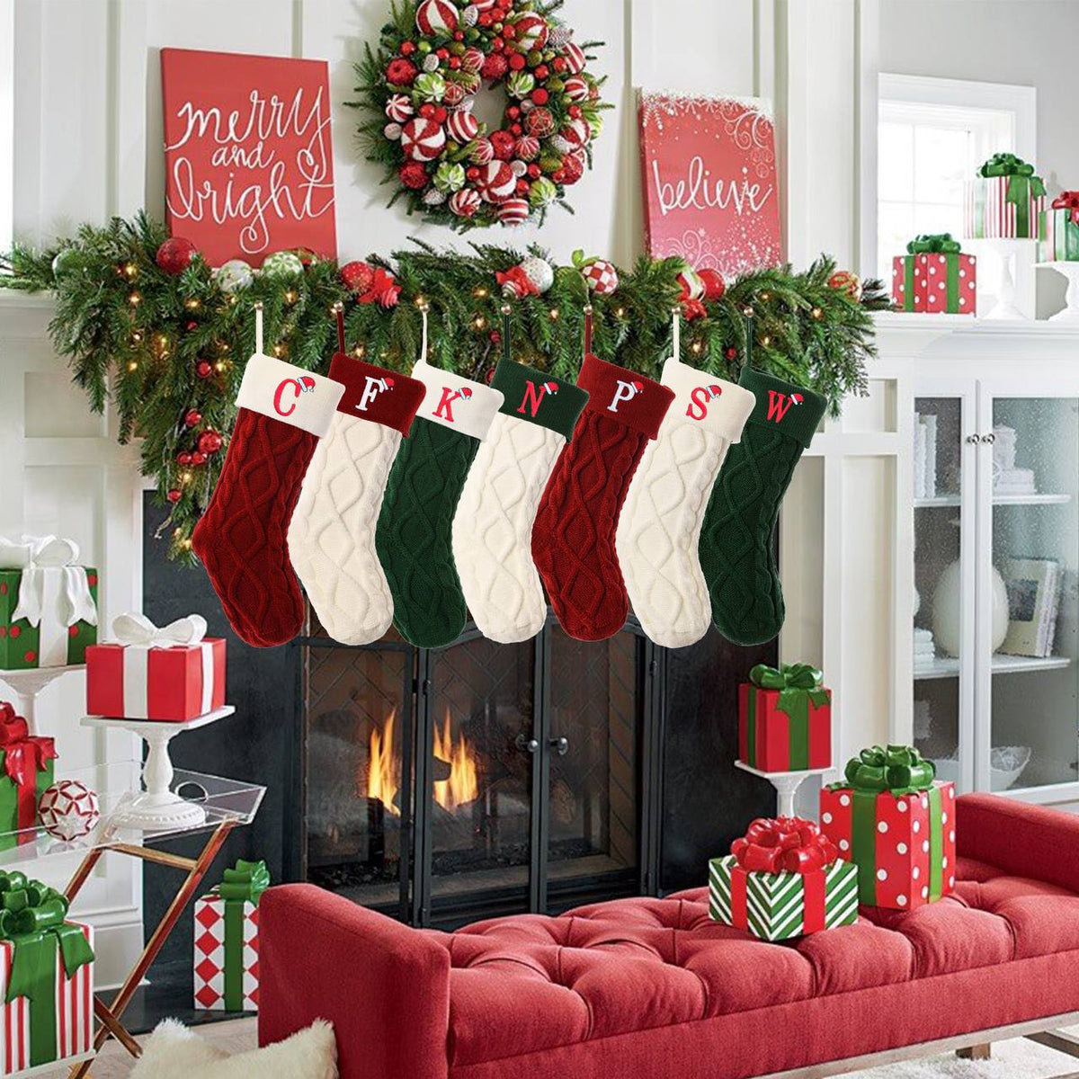 Custom Initial Christmas Stocking – Personalized Letters Knit Stocking